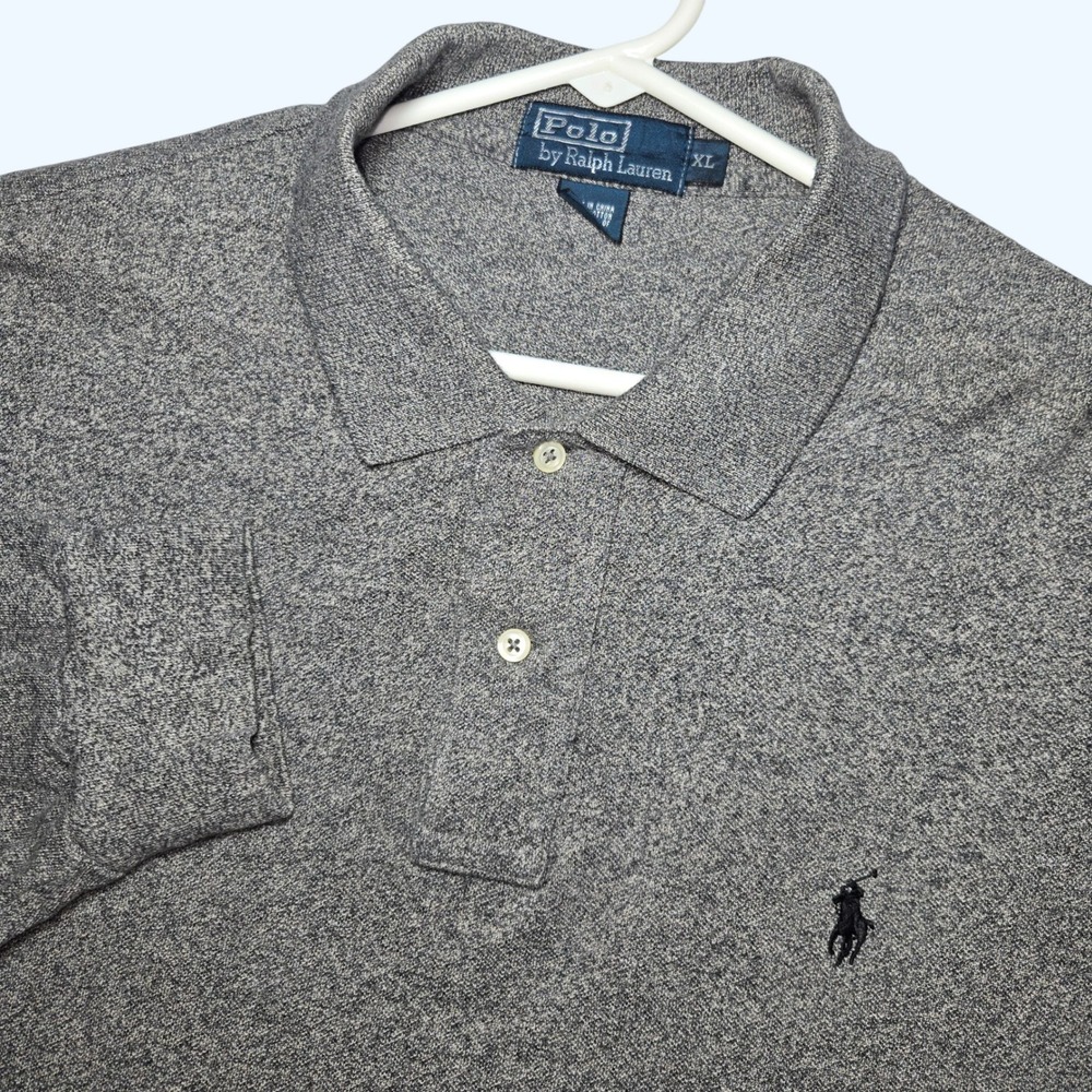 Polo Ralph Lauren Mens XL Long Sleeve Polo Shirt Heather Grey Cotton Pony Logo